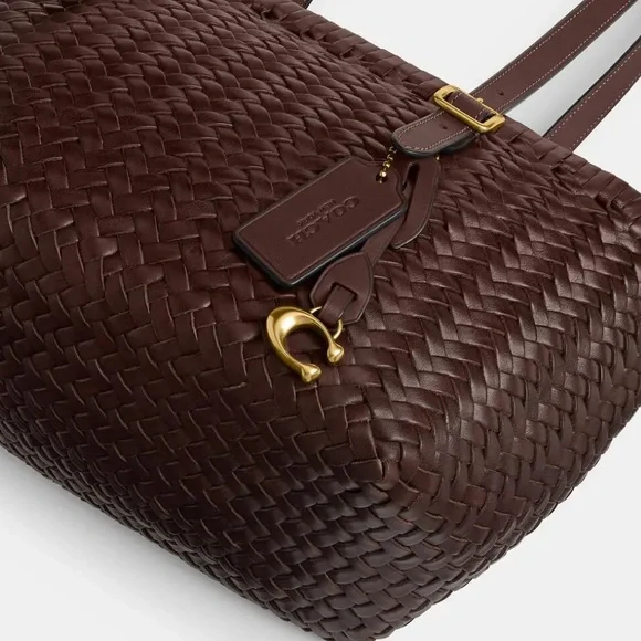 NWT Coach Woven Leather Swing Tote in Maple - Picture 5 of 8